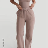 Structured Wide Leg Sweatpants - Warm Mocha