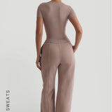 Structured Wide Leg Sweatpants - Warm Mocha