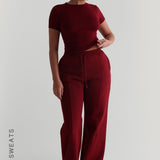 Structured Wide Leg Sweatpants - Wine