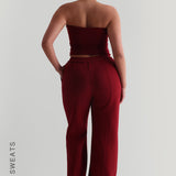 Structured Wide Leg Sweatpants - Wine