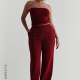 Structured Wide Leg Sweatpants - Wine