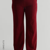 Structured Wide Leg Sweatpants - Wine