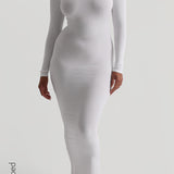 Maxikleid mit U-Ausschnitt und Mikrorippenmuster - Weiß