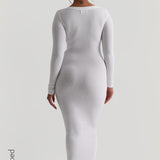 Maxikleid mit U-Ausschnitt und Mikrorippenmuster - Weiß