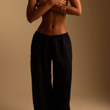 Heritage Linen Wide-Leg Pants - Black
