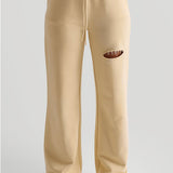 Cut-Out Wide Leg Sweatpants - Soft Yellow