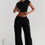 Pantalon cargo baggy essentiel - Délavage noir