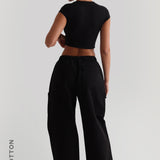 Pantalon cargo baggy essentiel - Délavage noir