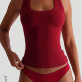 T-Shape Micro-Ribbed Tank Top - Pomegranate