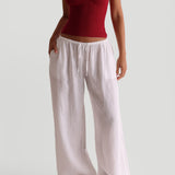 Heritage Linen Wide-Leg Pants - White