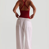 Heritage Linen Wide-Leg Pants - White