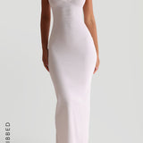 Form-Ribbed Plunge Split-Back Maxi Dress - White