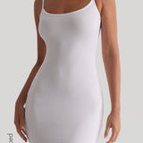 Slip-On Micro-Ribbed Mini Dress - White