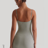 Slip-On Micro-Ribbed Mini Dress - Sage