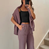 Structured Wide Leg Sweatpants - Vintage Purple