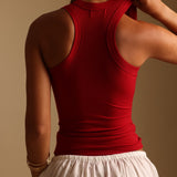 T-Shape Micro-Ribbed Tank Top - Pomegranate