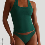 Form-Ribbed Split-Back Tank Top - Cucumber