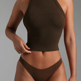 Form-Ribbed High Neck Top - Brown Sugar