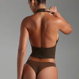 Form-Ribbed High Neck Top - Brown Sugar