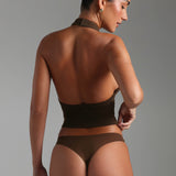 Form-Ribbed High Neck Top - Brown Sugar