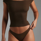 Form-Ribbed Off Shoulder Top - Brown Sugar