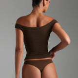 Form-Ribbed Off Shoulder Top - Brown Sugar