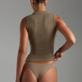 Form-Ribbed Button-Down Tank Top - Latte Taupe