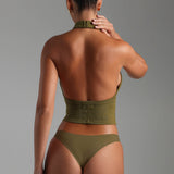Form-Ribbed High Neck Top - Olive