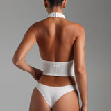 Form-Ribbed High Neck Top - White