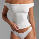 Form-Ribbed Off Shoulder Top - White