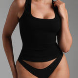 Essential Form-Ribbed Tank Top - Black
