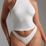 Form-Ribbed High Neck Top - White