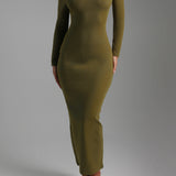 Form Ribbed Off Shoulder Maxi Dress - Olive
