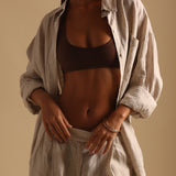 The Oversized Linen Button-Down Top - Sand