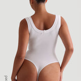 Bodysuit mit U-Ausschnitt und Mikrorippenmuster - Weiß