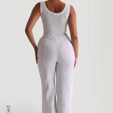 Bodysuit mit U-Ausschnitt und Mikrorippenmuster - Weiß
