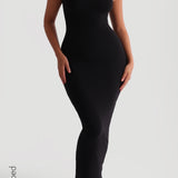 Maxikleid zum Hineinschlüpfen mit Mikrorippenmuster - Schwarz
