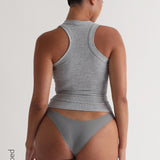Débardeur micro-côtelé en forme de T - Gris chiné