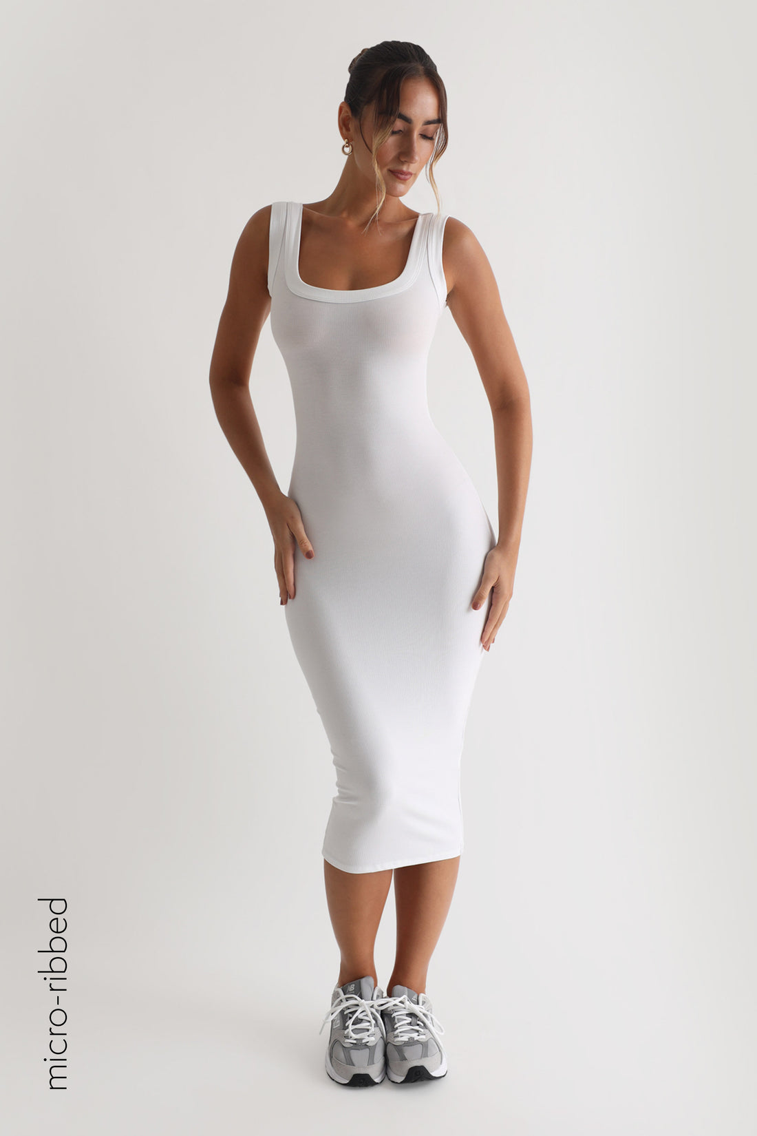 Form Micro-Ribbed Midi Dress - White