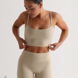 Open Back Athleisure Crop Top - Beige
