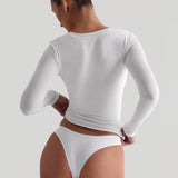 U-Shape Langarm-T-Shirt - Weiß