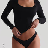 U-Shape Long Sleeve T-Shirt - Black