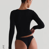 U-Shape Long Sleeve T-Shirt - Black