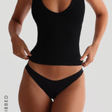 Form-Ribbed Plunge Split-Back Tank Top - Black