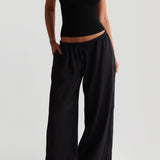 Heritage Linen Wide-Leg Pants - Black