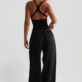 Heritage Linen Wide-Leg Pants - Black