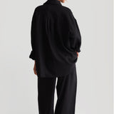 The Oversized Linen Button-Down Top - Black