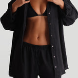 The Oversized Linen Button-Down Top - Black