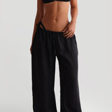 Heritage Linen Wide-Leg Pants - Black