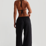 Heritage Linen Wide-Leg Pants - Black